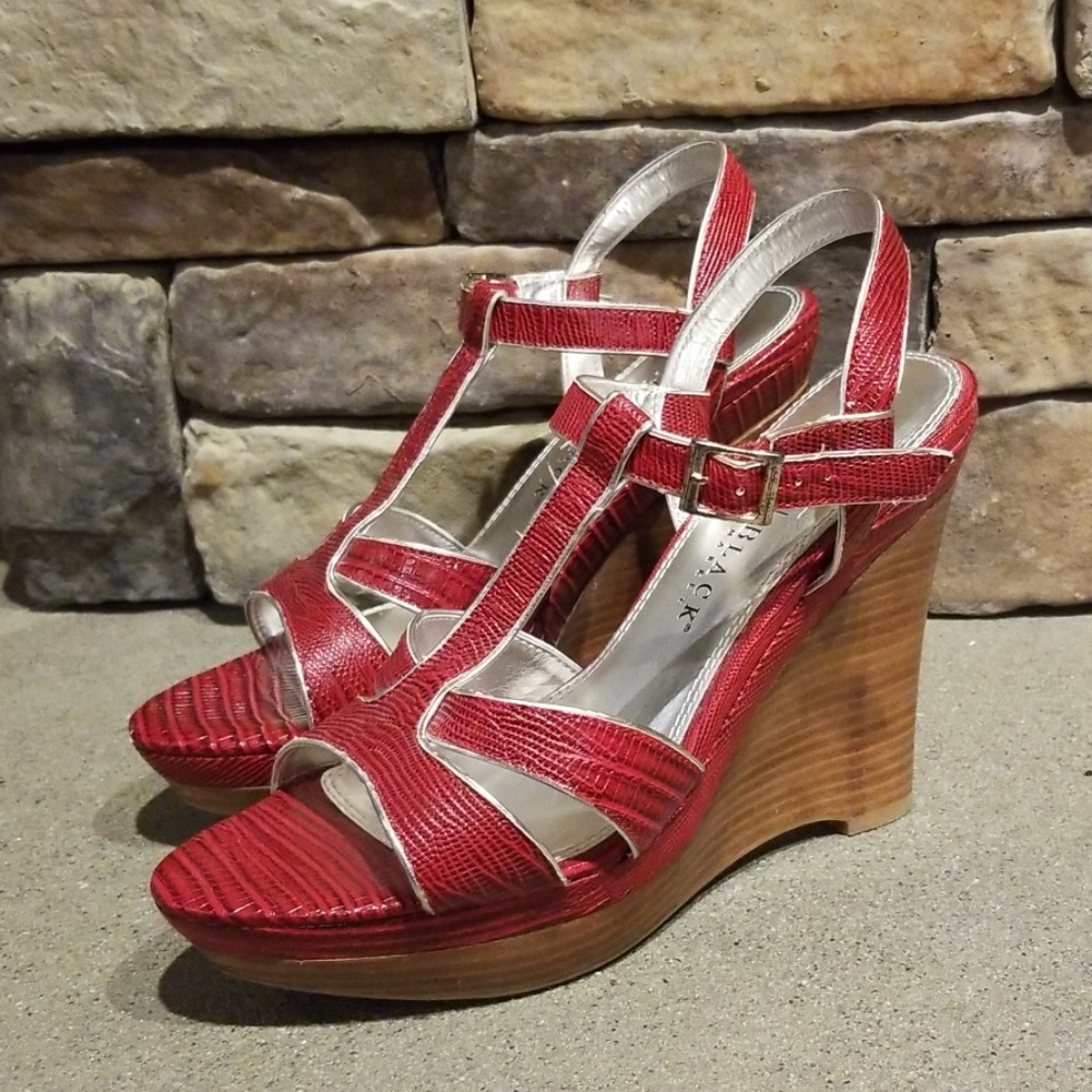 White House Black Market Red Wedge Sandals Size 8